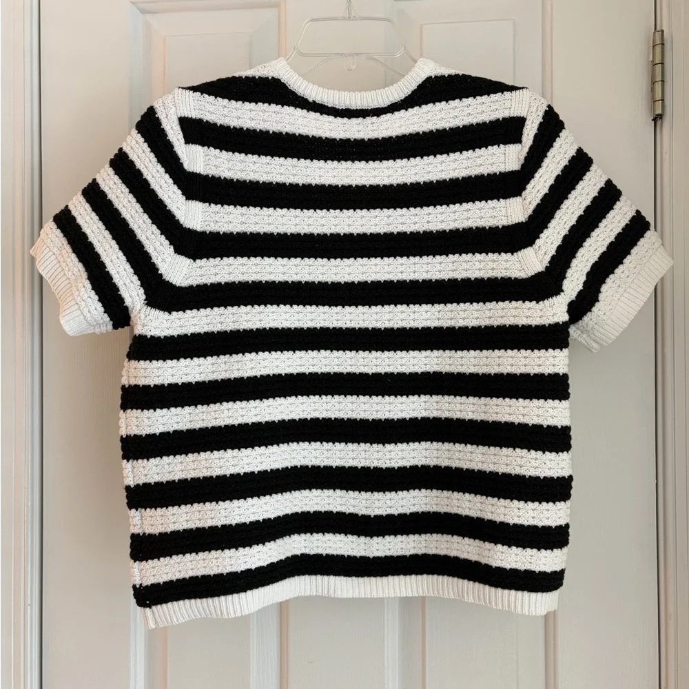 Striped Knit Cardigan Black White with Gold Buttons Size M - Picture 4 of 11